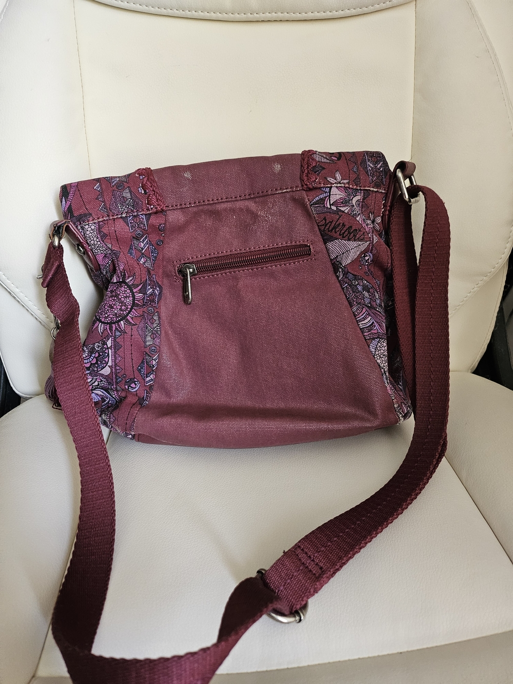 Women's Crossbody Shoulder Bag - Plum Floral Accent - Picture 6 of 14